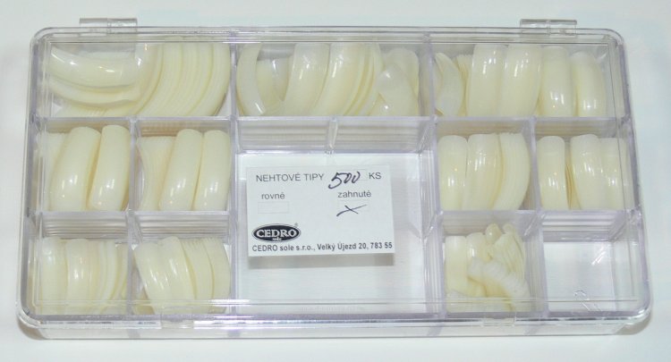 Nehtové tipy Cedro BOX 500 ks zahnuté | NEHTOVÁ MODELÁŽ - Nehtové tipy pro nehtovou modeláž - Nehtové tipy - boxy CEDRO 